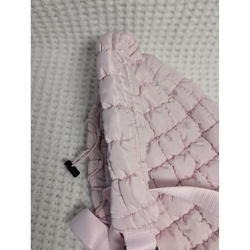 Light Pink Quilted Puffer Sling Bag Adjustable Crossbody Teardrop Backpack - Picture 3 of 9